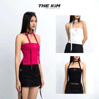 Áo quây croptop tặng kèm dây phối cổ THE KIM , áo ống croptop chất thun gân thêu trái tim ngực  A230