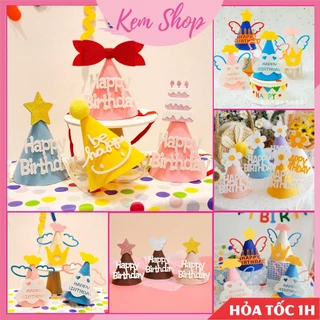 Mũ sinh nhật Hàn Quốc, mũ Happy Birthday vải dạ 3D nhiều mẫu dễ thương - Kem Shop K28