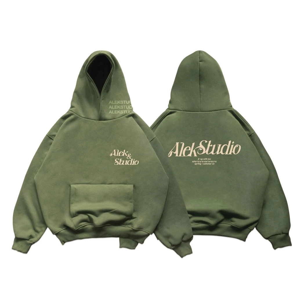 ÁO HOODIE BASIC UNISEX "SIGNAL" MÀU XANH OLIVE FORM BOXY | ALEKSTUDIO