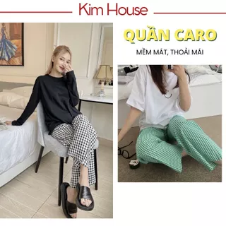 Quần Dài Caro Nữ Lưng Thun KIMHOUSE, Quần Caro Kate Cotton Mềm Mát | Q02