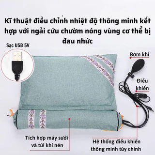 Gối Điện Ngải Cứu, Gối Ngải Cứu Thảo Dược 2 IN 1 Chườm Nóng Giảm Mệt