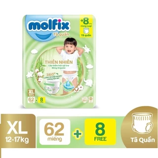 Bỉm quần Molfix sợi tre, bông tự nhiên–Gói tiết kiệm- Regular M24/L22/XL20/XXL18