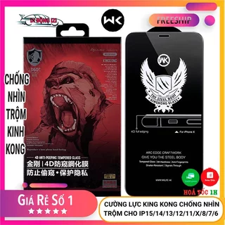 Kính Cường Lực King Kong Chống Nhìn Trộm Cho iP14/ 13/15/ 12/11 Pro/ProMax XR/XsMax/ Xs/X 8/7/6 Plus [WK CAO CẤP]