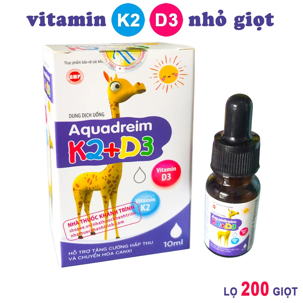 (lọ 200 giọt) Vitamin nhỏ giọt Aquadreim K2+D3 bổ sung vitamin D3 và K2 cho trẻ nhỏ