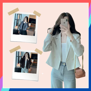 Áo vest nữ dáng ngắn croptop dài tay áo khoác blazer 2 lớp chất liệu tuyết mưa cao cấp nhiều màu mặc đi học đi làm AK18