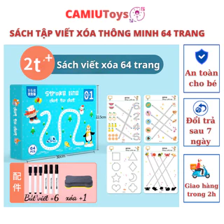 Bộ sách tập viết, tập tô vẽ thông minh xóa được 64 trang cho bé tặng 6 bút và cục xóa, Học liệu Montessori - CAMIUTOYS