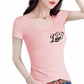 Áo thun cổ tim nữ MXM ôm body tôn dáng in chữ Love dễ thương - ANU167