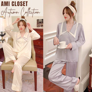 Đồ bộ nữ mặc nhà - bộ pijama nữ dài tay quần dài chất lụa ngọc trai cao cấp mát mẻ, mềm mại