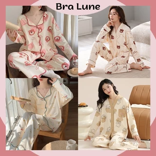 Bộ Đồ Ngủ Nữ Dài Tay Cotton Dễ Thương BRALUNE, Đồ Ngủ Nữ Pijama LOTSO Mềm Mại