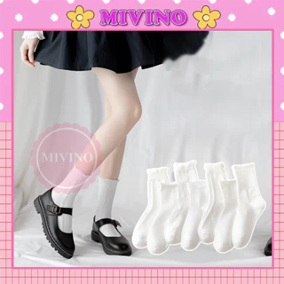 Tất cổ cao Mivino vớ cổ cao nữ trắng vải cotton co giãn thời trang Hàn Quốc TN136