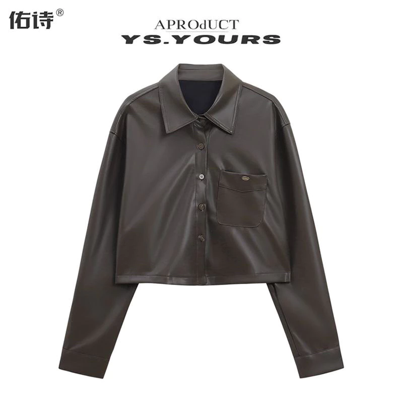 Áo khoác ngoài nữ dáng croptop chất liệu da PU cao cấp chống nhăn phong cách retro mỹ