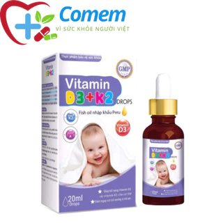 Vitamin D3 K2 Drops 20000IU - Bổ sung vitamin Tăng cường hấp thu canxi tối đa -Chai 20ml