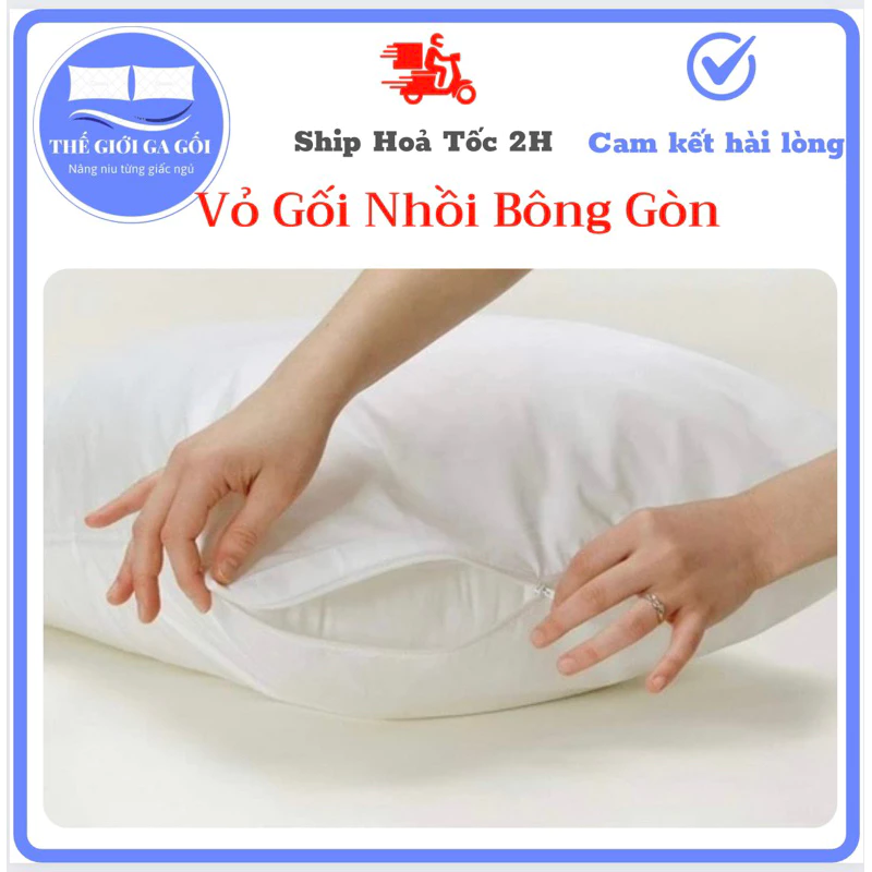 Vỏ ruột gối trắng có khoá kéo dùng nhồi bông gòn thay thế vỏ ruột gối nằm gối ôm cũ bảo vệ sức khoẻ.