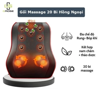 Gối Massage Cổ Vai Gáy Hồng Ngoại 20 Bi Massage Giảm Đau Nhức Mệt Mỏi Toàn Thân - Chính Hãng Grose