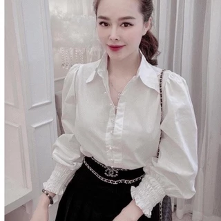 SƠ mi cài nút ngọc cổ v tay bo chun siêu xinh mã 455