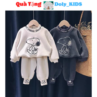 Bộ nỉ cho bé trai Doly-kids, Bộ thu đông bé trai bé gái thêu hình chú chó chất nỉ bông cực ấm từ 7- 28kg NC881