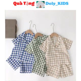 Bộ Pijama Cộc Tay cho bé Chất Thô Đũi Cực Mát Cho Bé, Bộ ngủ cho bé Kẻ Caro Từ 8- 25kg DOLY KIDS