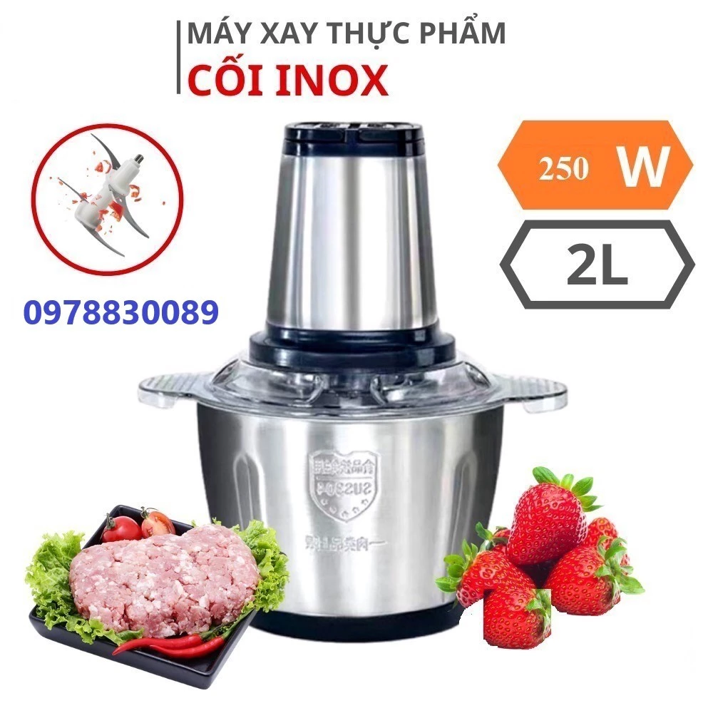 Máy Xay Thịt Cối Inox 2L Đa Năng, Lưỡi Dao Thép Không Rỉ Siêu Bền Bỉ