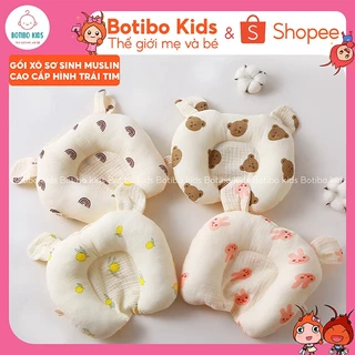 Gối xô muslin hình trái tim tai gấu cao cấp Boona chính hãng, chống méo đầu bẹp đầu cho bé sơ sinh BOTIBO KIDS