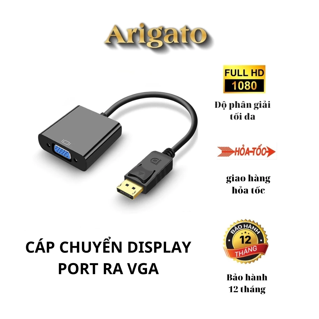 Cáp chuyển Display Port to VGA Adapter, Chuyển từ cổng Display trên máy tính, Laptop ra cổng VGA Adapter
