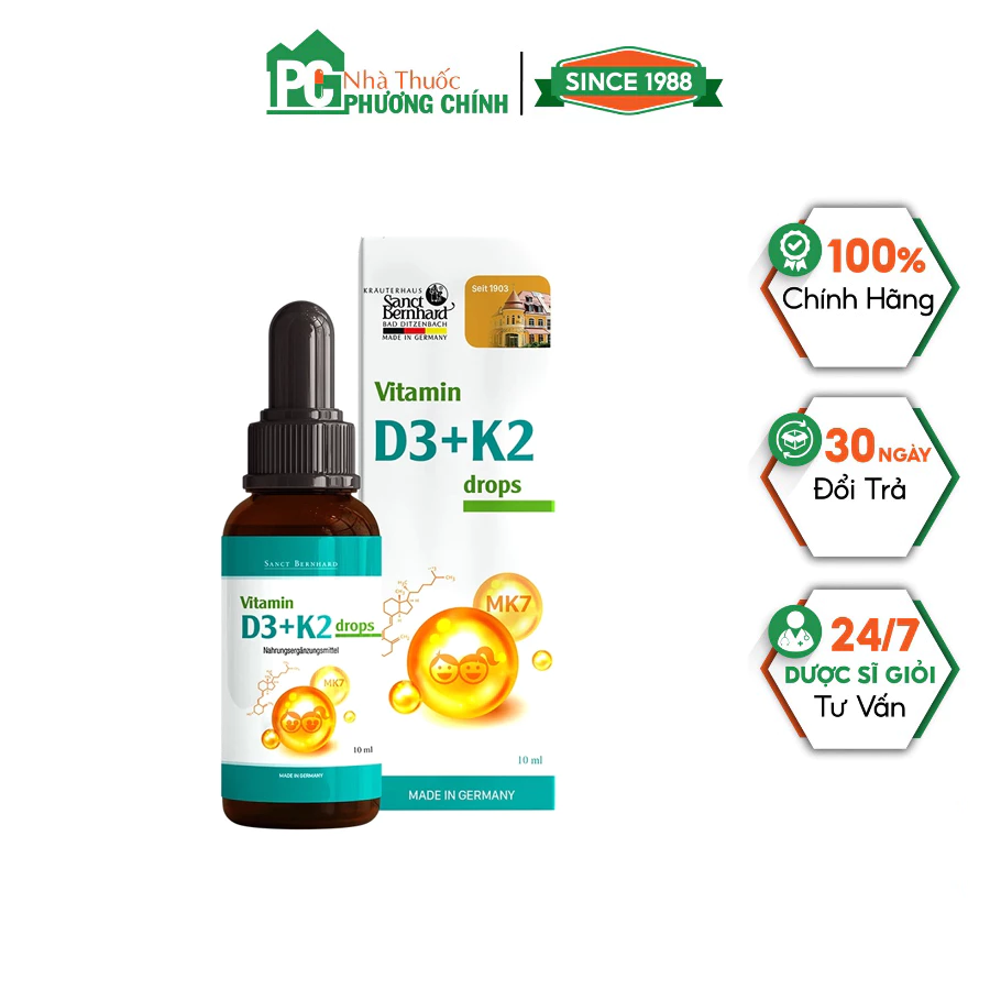 Vitamin D3 K2 Drops Sanct Bernhard - Hỗ Trợ Giảm Nguy Cơ Còi Xương Ở Trẻ Em (Chai 10ml)