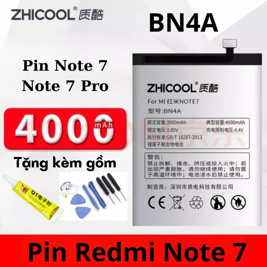 Pin Xiaomi Redmi Note 7/ Note 7 Pro, Mã pin BN4A, Dung lượng 4000mAh, Bảo hành 3 tháng. Tặng kèm bộ tua vít mở máy