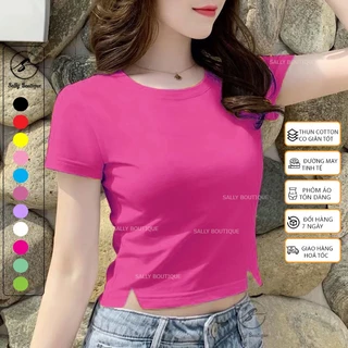 Áo Croptop Nữ Kiểu Xẻ V Tà Trước Ôm Dáng Áo Croptop Trơn Nhiều Màu Vải Cotton 35/65 Co Giãn Tốt-CRT024