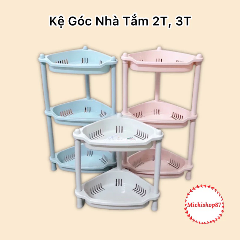 Kệ Góc Nhựa 2 tầng, 3 tầng Việt Nhật - Kệ góc nhà tắm tam giác nhựa chắc chắn