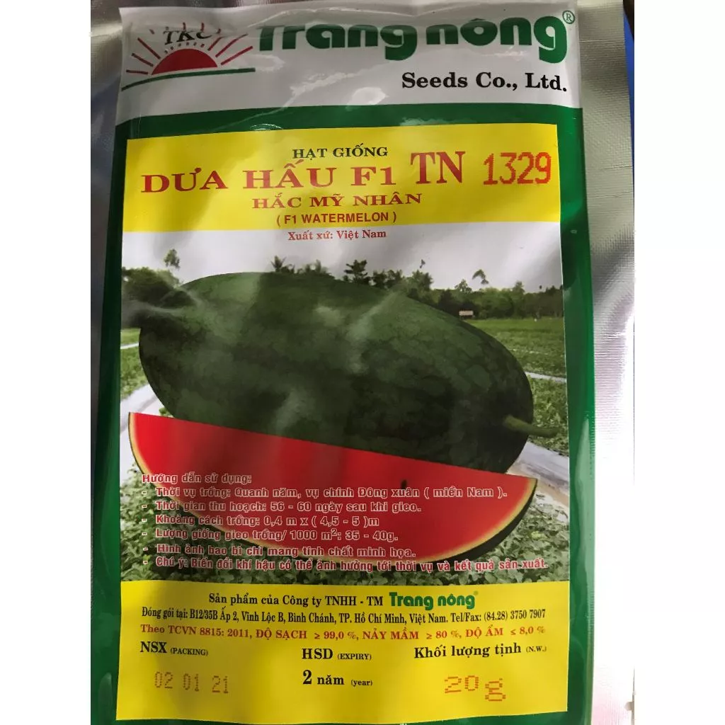 Hạt giống dưa hấu Hắc Mỹ Nhân 1329 Trang Nông gói 20gram (500 hạt)