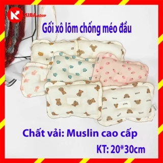 Gối xô lõm chống méo đầu Muslin cao cấp họa tiết xinh xắn cho bé sơ sinh 20x30cm