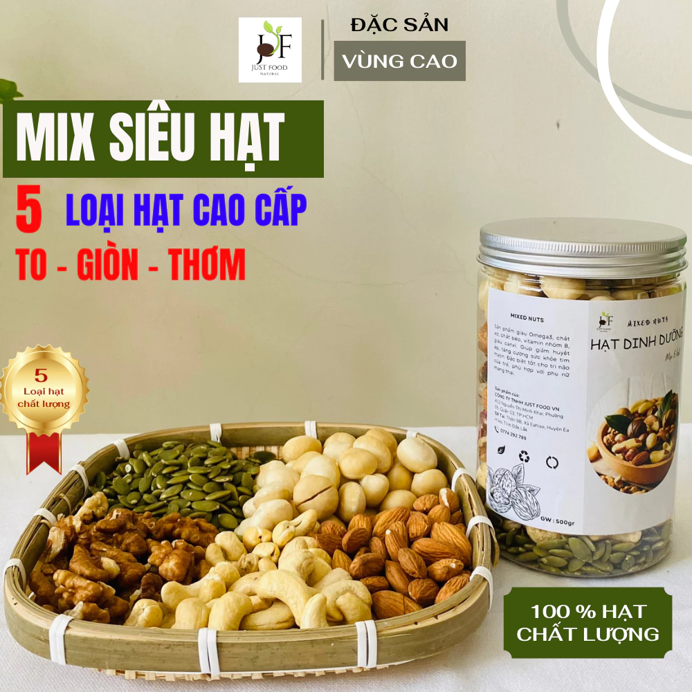 Hạt dinh dưỡng mix 5 loại hạt Just Food hạt ngũ cốc dinh dưỡng phù hợp cho bà bầu, người ăn kiêng