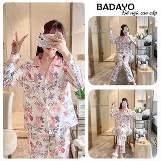 Đồ ngủ nữ pijama lụa dài tay in hoa lá phong cách nhẹ nhàng sang chảnh BADAYO