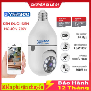 Camera YOOSEE bóng đèn, Full HD, xoay 360 độ, cảnh báo chuyển động về điện thoại , bảo hành 12 tháng