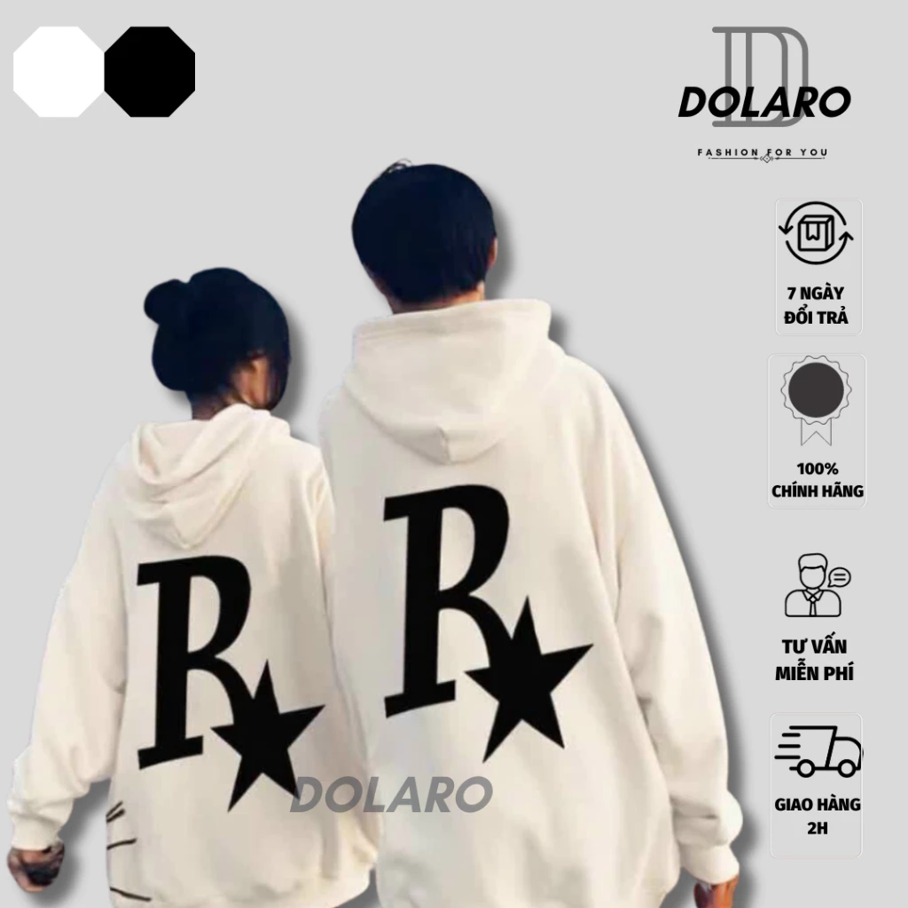Áo hoodie nỉ bông DOLARO form rộng kèm nón 2 lớp, áo nỉ thu đông nam nữ unisex hoạ tiết