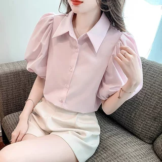 Áo sơ mi lụa tay bồng siêu sang trọng màu hồng pastel LAMO- B1152