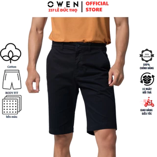 Quần short kaki nam hàng hiệu OWEN SK231286 sóc đùi ngố màu đen dáng slim fit ôm vừa chất vải cotton cao cấp mềm mát