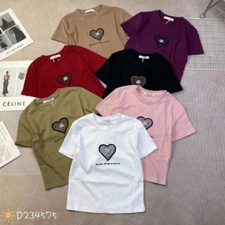 Áo thun croptop nữ tay ngắn cổ tròn thêu trái tim X hàng Quảng Châu chất cotton baby tee, áo phông hè hàn quốc 234575