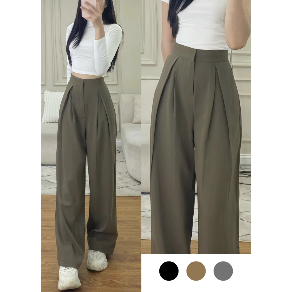Quần ống rộng cạp cao ly lệch chất gold Retrostyle Back To School Quần Đi Học Đi Làm Quanongrong382_P13K12