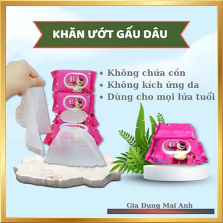 Khăn ướt gấu dâu, khăn giấy ướt Phú Đạt, không chứa cồn, không mùi, có thể dùng cho bé