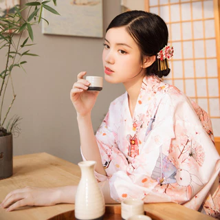 💥CÓ SẴN - Trang Phục Kimono Truyền Thống Nhật Bản - Yukata Nữ - Trắng Hồng💥