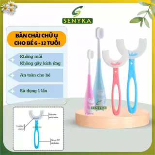 Bàn chải trẻ em chữ u silicone mềm mại không gây đau nhức cho bé 6 đến 12 tuổi làm sạch răng an toàn sử dụng CN003