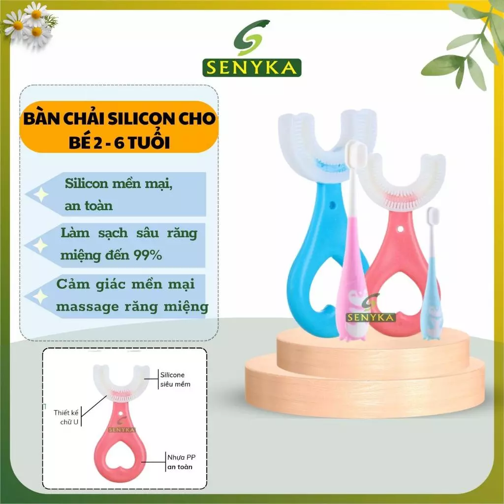 Bàn chải đánh răng cho bé chữ U silicone mềm mại chăm sóc răng miệng bảo vệ răng cho trẻ 2 đến 6 tuổi CN005