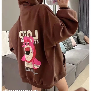 Áo hoodie gấu dâu Lotso chất nỉ cotton lót nỉ dày dặn