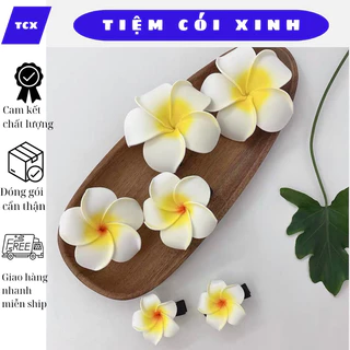 Kẹp tóc hoa sứ/ hoa mận màu trắng vàng Hawaii , kẹp hoa đại chụp ảnh đẹp nhiều size lớn nhỏ 4-5-6-7-8-11 Tiệm Cói Xinh