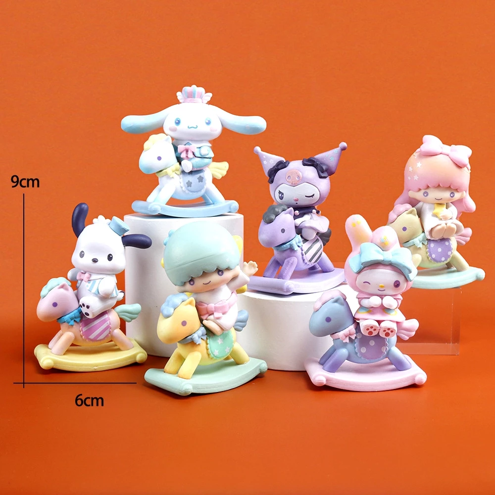 Sanrio anime, búp bê mô hình ngựa bập bênh. Bộ sưu tập nhân vật Sanrio cưỡi ngựa đáng yêu. Mô hình trang trí Sanrio