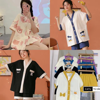 Đồ bộ pijama cổ chữ v chất đũi xốp Tú Cẩm bán sỉ.Bộ ngủ pijama yukata mềm mại thấm hút mồ hôi