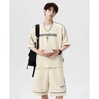 SET Bộ Short Thể Thao Họa Tiết BONROU - Bộ Thun Tổ Ong Nam Nữ Oversize Unisex Form Rộng Basic Phong Cách Mùa Hè