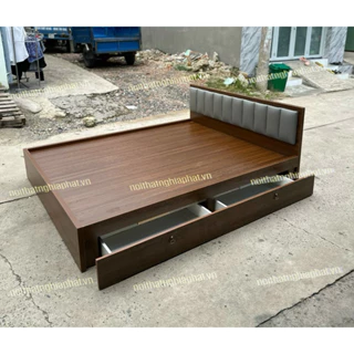 Giường ngủ gỗ MDF có 2 hộc kéo lớn kèm nệm đầu giường ( freeship )