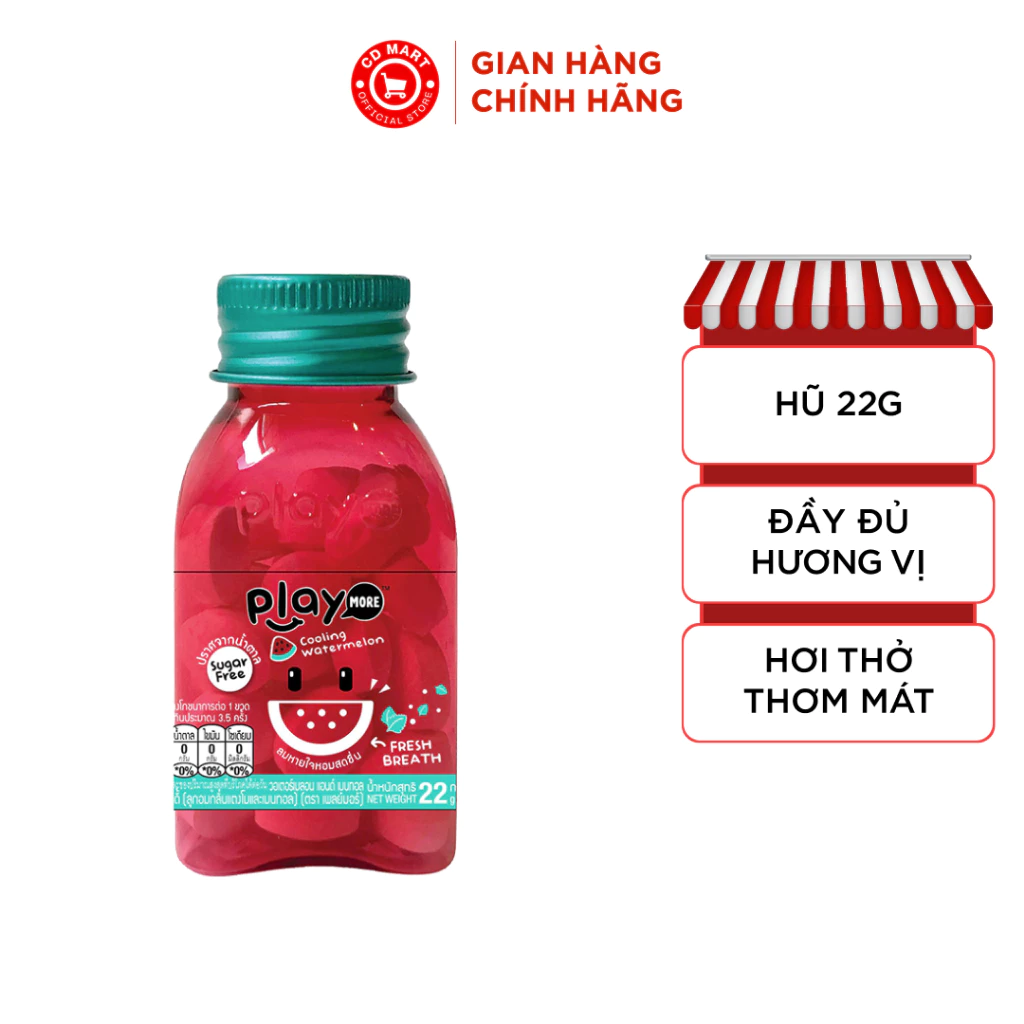 Kẹo ngậm Thái Lan Play More hũ 22G (Dưa hấu/ Táo/ Bạc hà/ Dâu/ Chanh muối)