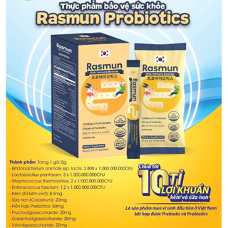 Men Vi Sinh Rasmun bổ sung Probiotics và Prebiotic hỗ trợ tiêu chảy, táo bón, rối loạn tiêu hóa-hộp 30 gói
